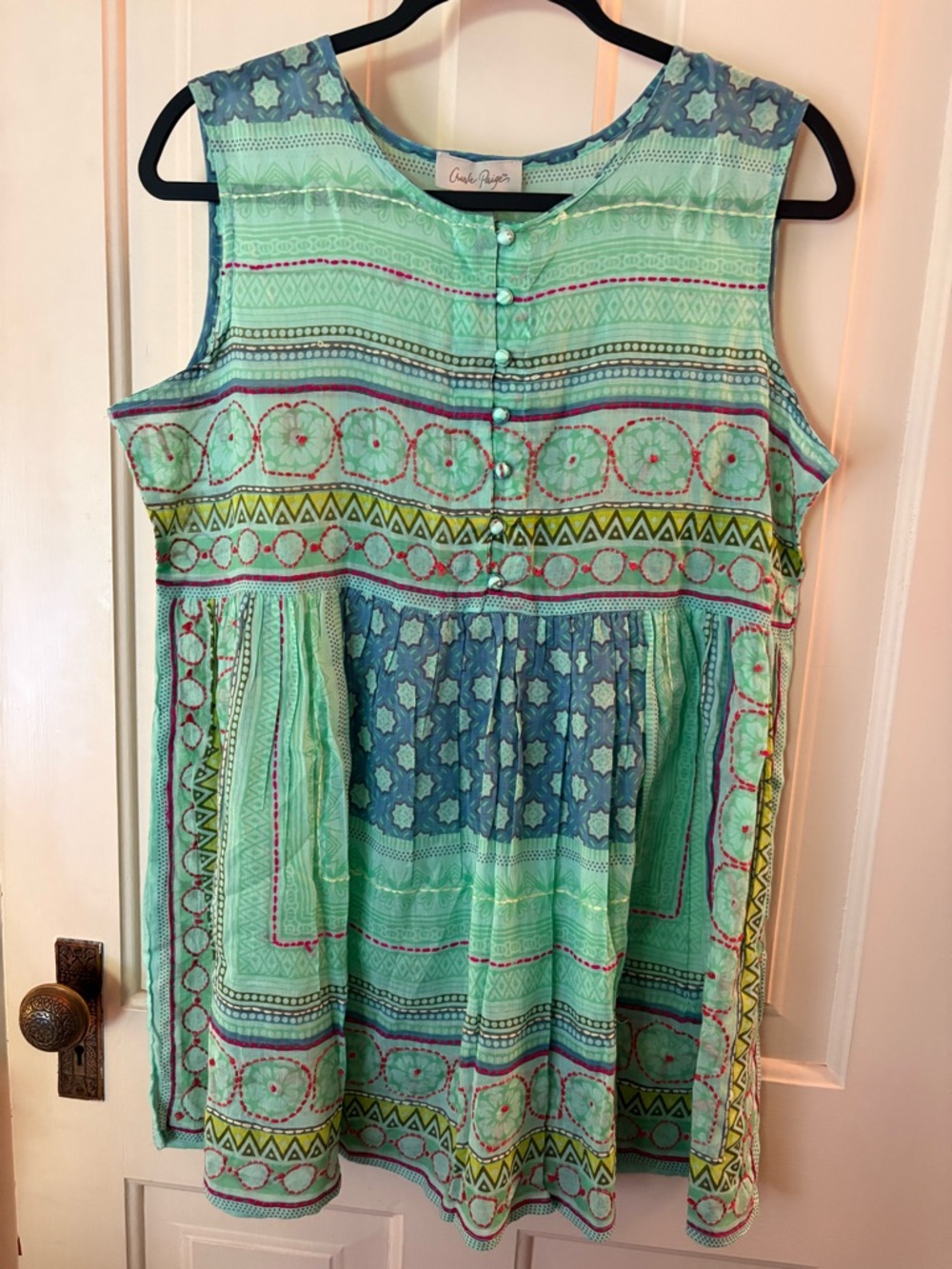 Charlie Paige Mint and Teal Printed Sleeveless Dress